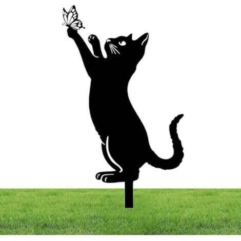 Statue De Chat En Métal Mignon 26cm Ornement Jardin Extérieur Piquet Cour Pelouse Animaux Creux (1/4)