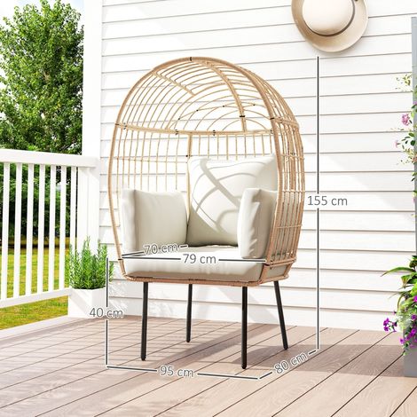 Fauteuil en rotin en forme d'œuf avec coussin amovible, fauteuil d'extérieur surdimensionné en rotin, chaise de jardin en osier résistant aux intempéries pour jardin, balcon, véranda, terrasse, beige (1/5)