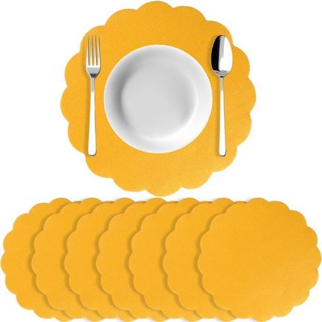 10er Set Leinen Tischsets (33,5 cm) für Geburtstage, rustikalen Landhausstil und Feiertagsfeste Gelb (1/5)