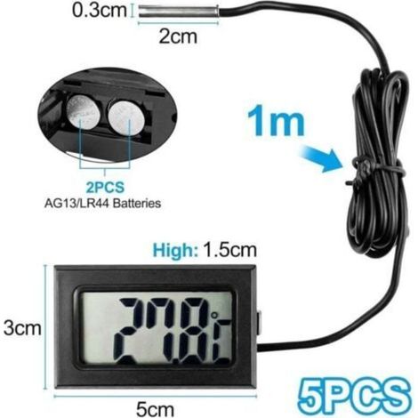 5 Pièces Thermomètre Frigo Digital, Sonde Temperature Numérique avec Écran LCD, Thermomètre Température avec Sonde de Température Capteur Testeur pour Réfrigérateur Congélateur Aquarium (1/5)