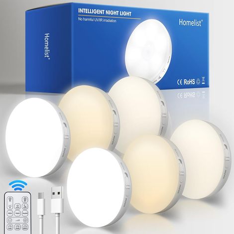 Motion Sensor Lights with Remote Control, Pack of 6 Wireless Rechargeable LED Night Lights for Stairs, Hallways, Bedrooms, Kitchens and Closets (1/5)