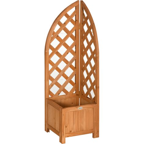 Jardinera de madera con celosía 32 x 32 x 108 cm marrón (1/5)