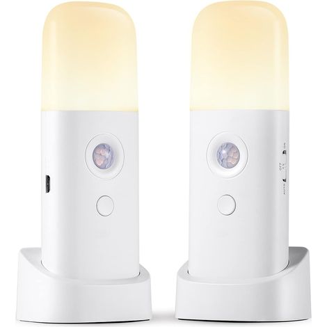 Zwei LED-Nachtlichter mit Bewegungsmelder, 5 Meter Erfassungsbereich, 5 Helligkeitsstufen – unterstützt USB-C-Laden. Für Schlafzimmer und Badezimmer. (1/5)