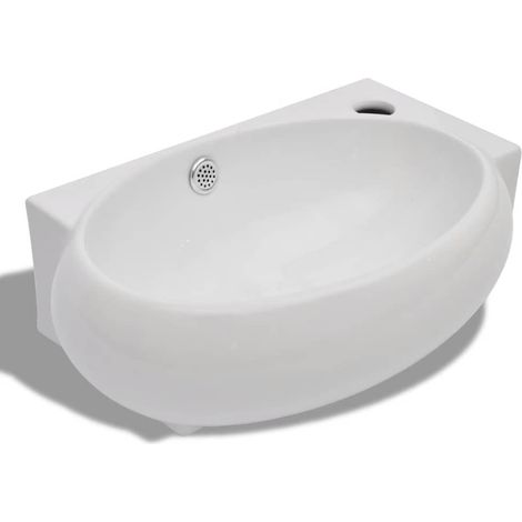 Lavabo vasque à poser Luxueux, de salle de bains céramique Bac à laver, blanc avec trou de trop-plein OIB5428E (1/5)