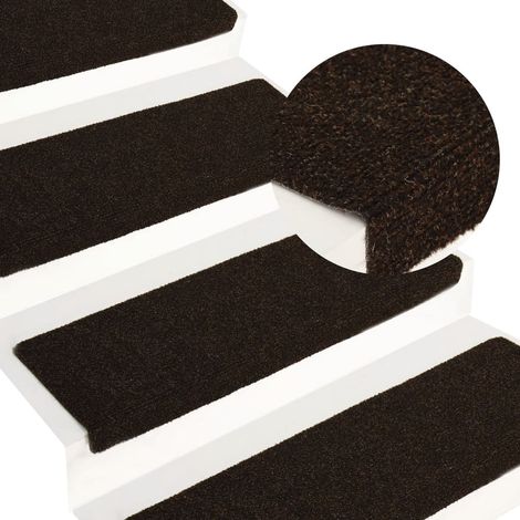FIMEI Tapis d'escalier 15 pcs Tissu aiguilleté 65x25 cm Marron (1/5)