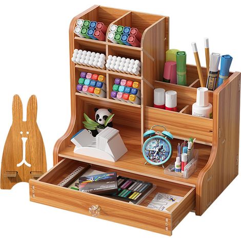 Tête en bois pot de stylo bureau fournitures boîte de rangement articles de bureau boîte de tri bric-à-brac chambre d'étudiant porte-stylo (1/2)