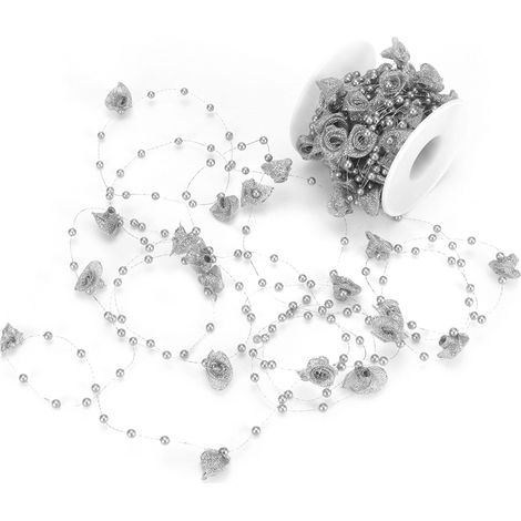 10M Perle d'imitazione Perle Catene Nastro Fiore di rosa Filo di perline Linea di accessori di abbigliamento Materiale fai da te Copricapo DecorArgento (1/5)