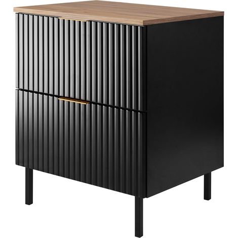 Mobile lavabo, Nero / Rovere Craft + maniglia dorata, 60 x 77 x 46 cm + Piano, piedi neri (1/5)
