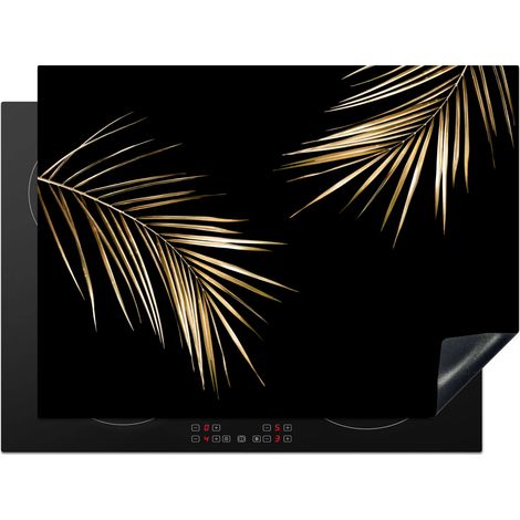 Induction Hob Protector Leaves - Plants - Gold - Black - Luxury 70x52 cm