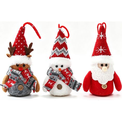 Lot de 3 décorations de Noël lumineuses en peluche : poupées en tricot à suspendre pour sapin, maison et fêtes de fin d'année (1/5)