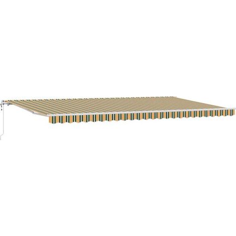 Store banne électrique rétractable, rayures vertes et jaunes, 600 x 300 cm (1/5)