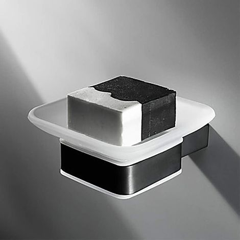 Porte-savon carré noir et étagère murale de salle de bain en acier inoxydable - Support moderne de haute qualité (1/5)