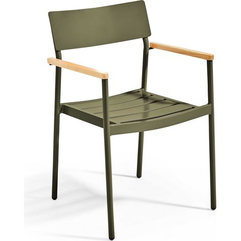 Fauteuil de jardin en aluminium et bois vert kaki