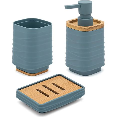 Accessori bagno in set da 3 pezzi in abs turchese cobalto linea Wave (1/5)