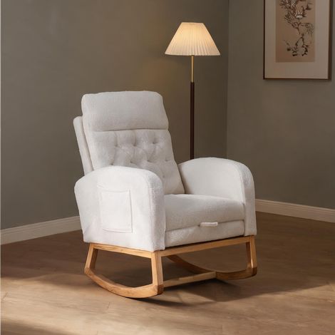 Fauteuil à bascule en bouclé blanc avec repose-pieds extensible (1/5)