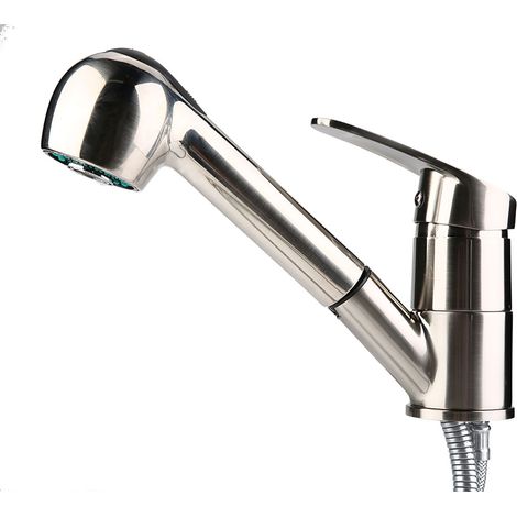 Robinet d'évier de cuisine extractible pour eau froide (nickel brossé, norme européenne G3/8") (1/5)