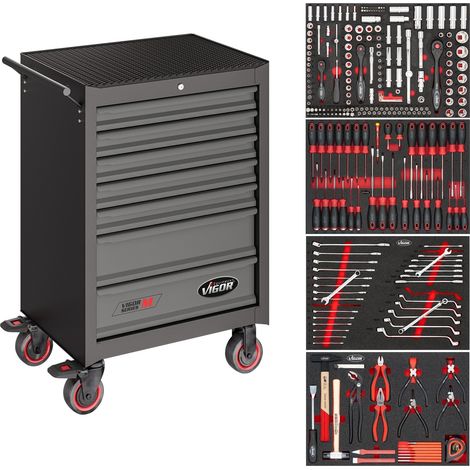 VIGOR Werkstattwagen Series M, mit Sortiment, 210-tlg., 7 Schubladen gesamt (1/5)