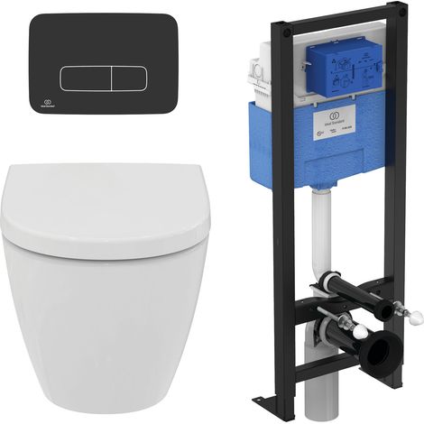 Idéal Standard - Pack WC suspendu i.life O recouvrant + bâti support autoportant et plaque noire (1/5)