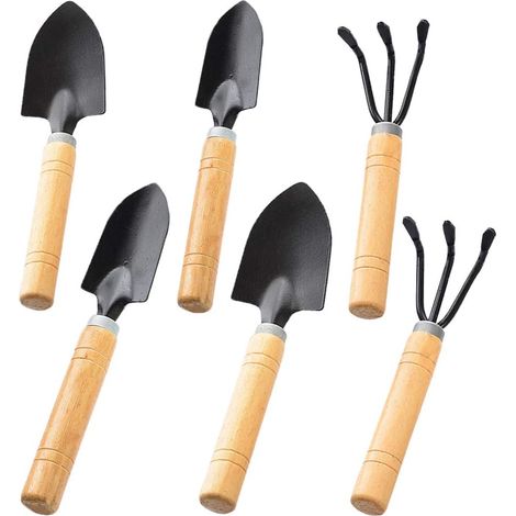 Petite pelle-râteau à manche en bois, manche en bois pour bonsaï, tête en métal, mini pelle-râteau, ensemble durable et facile à transporter (1/5)