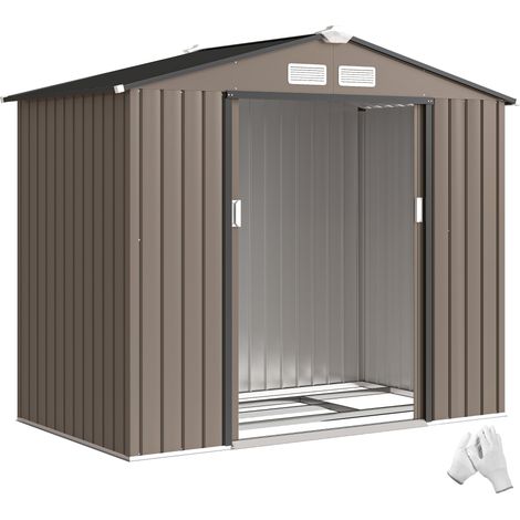 Abri jardin acier marron 2,77 m², armoire cabane 213x130x185 cm, porte coulissante, rangement extérieur