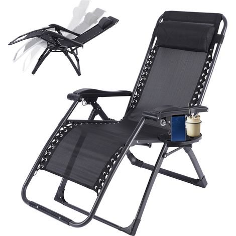 Pack Patio AIDUCHO Chair Outdoor Lounge Chair Textilene Fabric Adjustable Recline Chair ,Alloy ring lock,,Black (1/5)