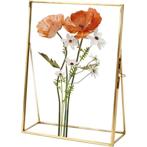 Cadre pour fleurs séchées – Support de table minimaliste en métal (15,3 cm x 10,2 cm) – Cadre en verre double face (1/5)