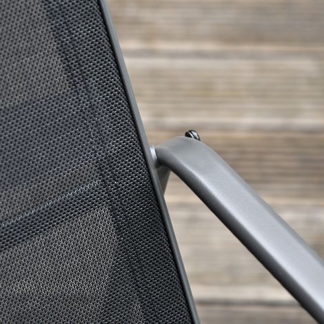 Canapé 2 places jardin, 2 fauteuils, table basse en verre trempé, mobilier métal et texteline, noir - Set 4 pièces extérieur. (1/5)
