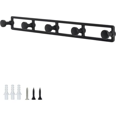 Schwarze Wandgarderobe aus Zinklegierung mit 5 Haken für Handtücher, Bademäntel und Kleidung – Einfache Montage (1/5)