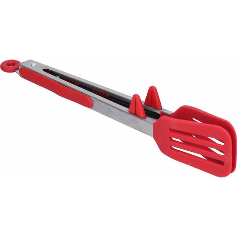 Spatule alimentaire en acier inoxydable et silicone avec pince, pince à steak pour barbecue, outil de cuisson pour barbecue à domicile, support rouge de 30 cm