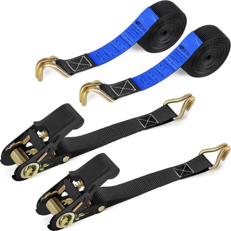 Spanngurte mit Ratsche und Haken 6m 25mm TÜV/GS 800kg Doppel-J-Haken Schwarz 2 Stück (1/5)