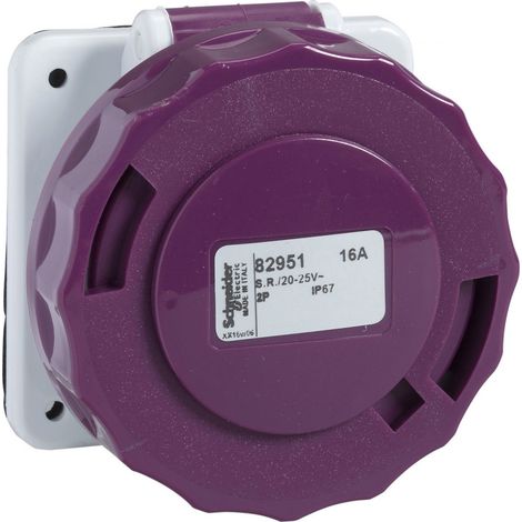 Prise socle 16A 2P droite femelle basse tension 20-25V CA violet industrielle IP67 PratiKa SCHNEIDER 82951 (1/2)