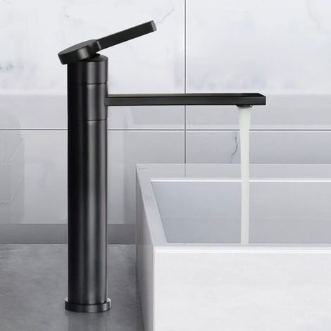 Robinet Lavabo Haut Pivotant à 360° Mitigeur Lavabo à levier unique Robinet Salle de Bain Réglable Chaud et Froid Noir (1/5)