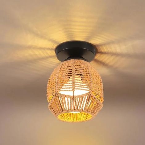 Rétro Plafonnier Industriel,Lampe de Plafond en Cage Abat-jour en Rotin et Métal Lustre Forme Ellipse pour Salon Chambre (1/5)
