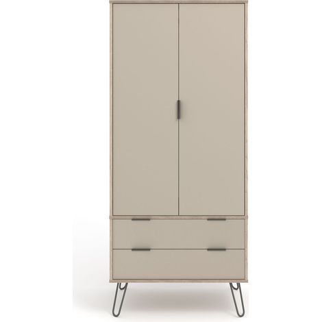 2 Door, 2 Drawer Wardrobe - Textured Manufactured Board/Metal - 76.5 x 53 x 176 cm - Driftwood /Calico (1/5)
