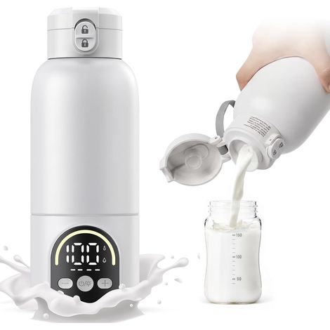 Scaldabiberon portatile senza fili da 500 ml, riscaldamento rapido a 100 W per latte materno e acqua, ricarica rapida USB-C a 30 W, temperatura regolabile, senza BPA, a prova di perdite e con protezio (1/5)