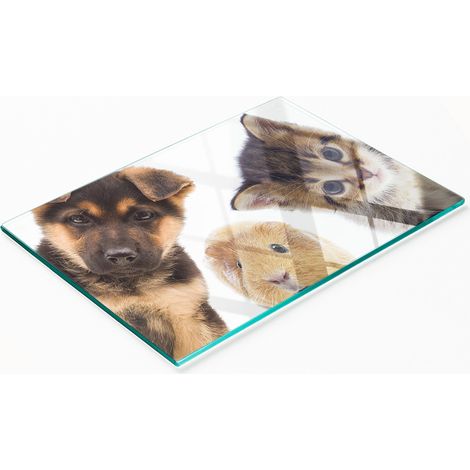 Tabla de cortar y servir decorativa de cristal con diseño de mascotas, 80x52 cm (1/5)