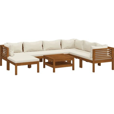 Salon de jardin 8 pcs avec coussin crème Bois d'acacia solide vidaXL