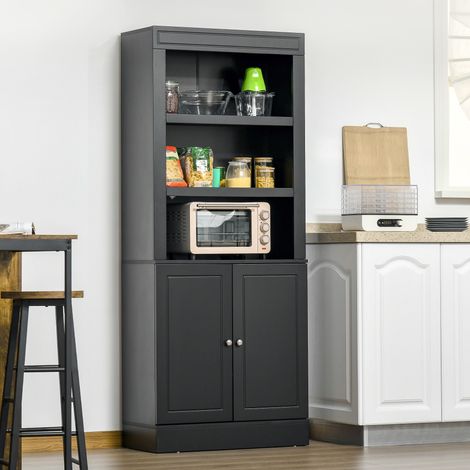 Noir - Buffet de cuisine en bois avec étagères et placard à deux portes avec étagères réglables, pour le salon et le salon