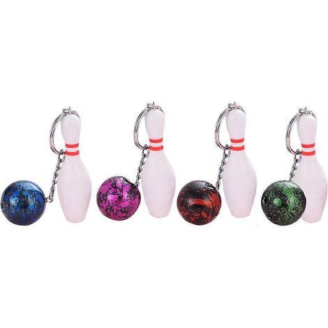 Lot de 8 mini porte-clés bowling 7x3CM, anneau de porte-clés créatif en plastique, décoration cadeau à suspendre (rouge/vert/bleu/violet)-7X3cm (1/3)