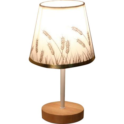 Ortviai Lampe de table compacte en bois et tissu, lampe de chevet USB pour chambre, bureau ou salon, luminosité fixe (1/5)