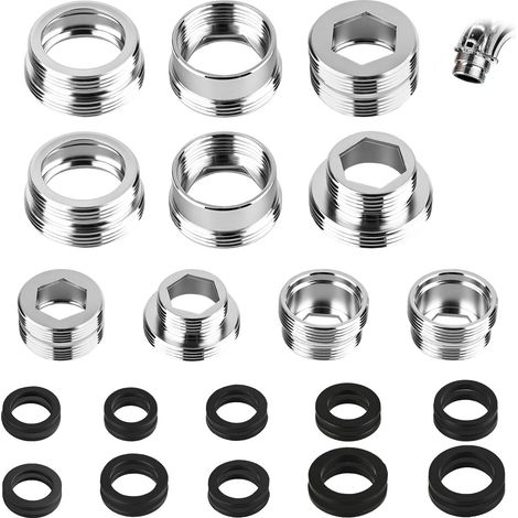 Lot de 10 Adaptateur Robinet Mitigeur, Adaptateur de Robinet en Métal Kit avec 20 Joint en Caoutchouc, pour Pulvérisateurs D'évier Tuyau D'arrosage Filtre à Eau, Connecter Les Aérateurs au Robinet (1/5)