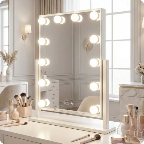 Specchio da trucco bianco Hollywood 47x36 cm, specchio colorato con luce LED X10 (1/5)