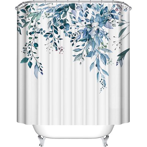 Rideau de Douche en Polyester Bleu Floral résistant à la moisissure et à l'oïdium, avec 12 Crochets, séchage Rapide, imperméable à l'eau, en Tissu végétal,180x180cm (1/5)