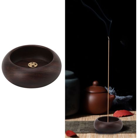 Brûleur d'encens en bois massif, porte-encens multi-trous en cuivre pur, mini brûleur d'encens de poche, petit format, idéal pour le bureau ou la maison, support pour brûleur d'aromathérapie A (1/5)