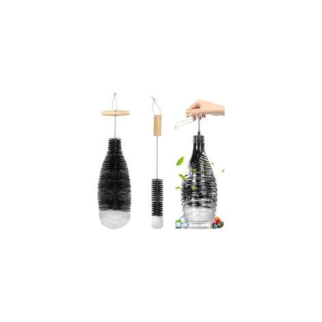 Flaschenbürsten-Set, 2-teilig, Reinigungsbürste aus Baumwolle und Nylon, ergonomischer Holzgriff, für Glasflaschen und Babyflaschen (1/5)