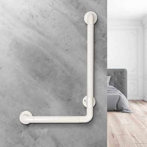 Poignées de douche antidérapantes pour personnes âgées, 60 x 40 cm, en acier inoxydable, en forme de L, fixation murale, pour salle de bain, toilettes, main courante - Blanc (1/5)