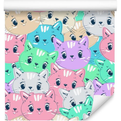 Papier peint à motifs de chatons multicolores pour salon et chambre 50x1000 cm (1/5)