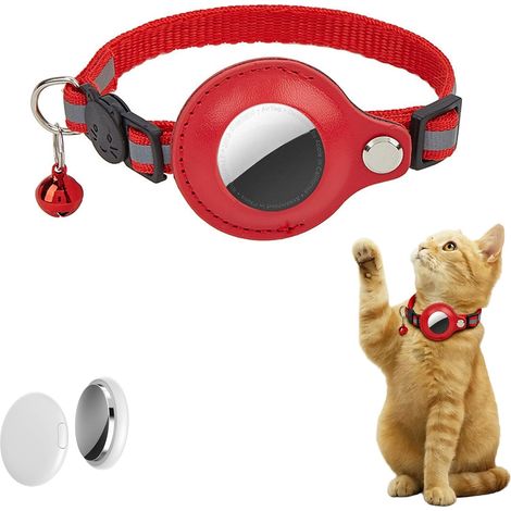 Collier GPS Chat, Collier Traceur GPS pour Chat et Chien, Localisation en sans Abonnement, Compatible iOS/Android, Ipx5 RéSistant Aux éClaboussures, Positionnement auxiliaire (Rouge) (1/5)