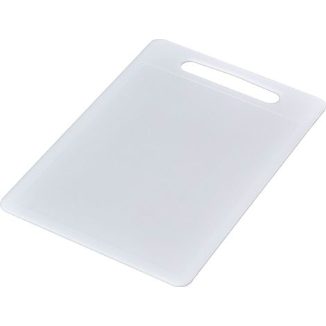 Planche à découper grande 40 x 30 cm, plastique alimentaire sans BPA, surface antidérapante, lavable au lave-vaisselle, poignée intégrée, blanche, fine et robuste (1/4)