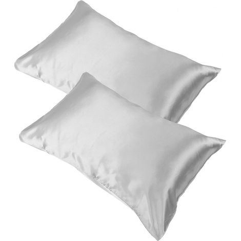 Lot de 2 taies d'oreiller en satin doux 75 x 150D avec enveloppe scellée, couleur argent (1/5)